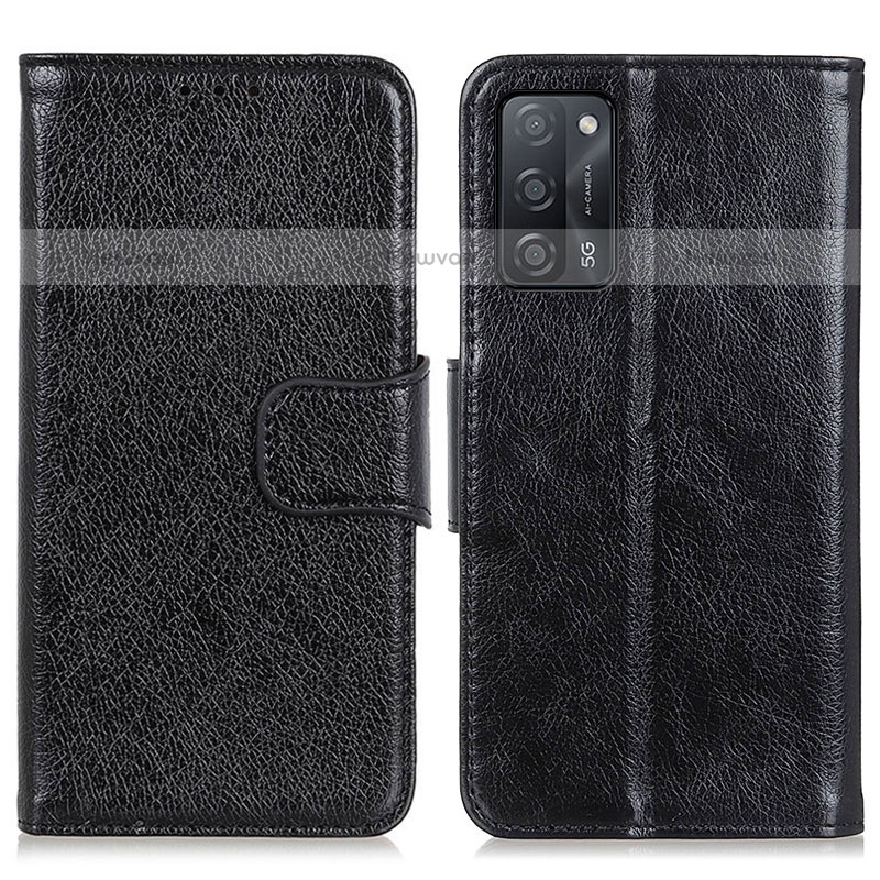 Leather Case Stands Flip Cover Holder N05P for Oppo A55 5G Black