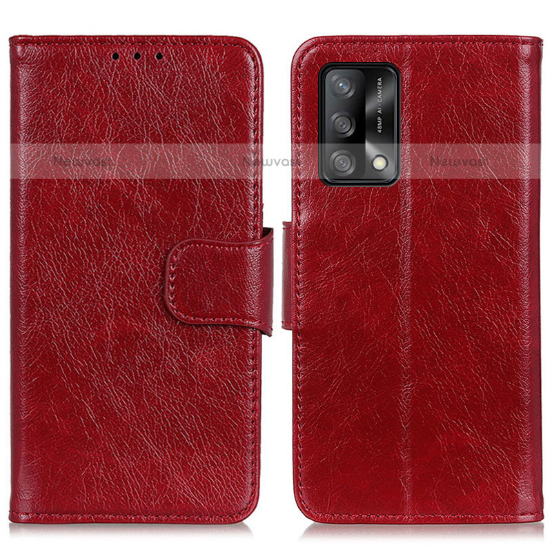 Leather Case Stands Flip Cover Holder N05P for Oppo A74 4G Red