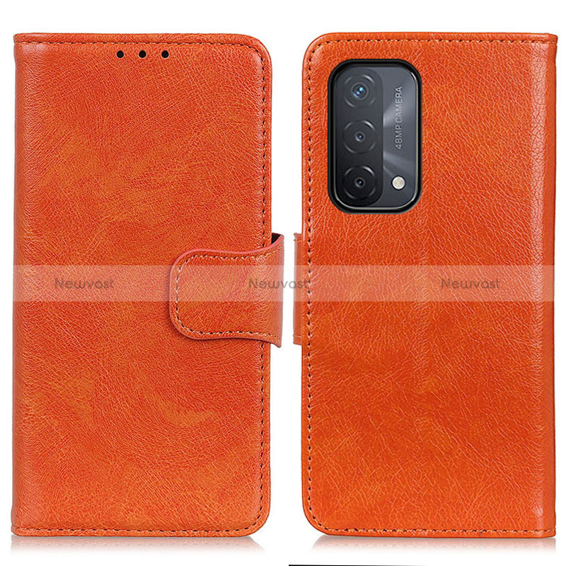 Leather Case Stands Flip Cover Holder N05P for Oppo A74 5G Orange