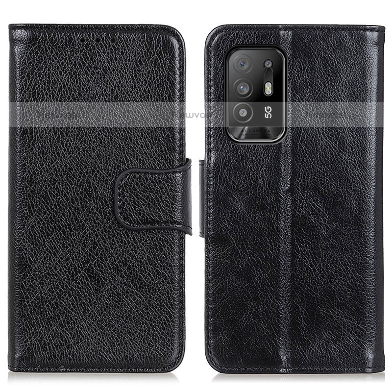 Leather Case Stands Flip Cover Holder N05P for Oppo A94 5G Black