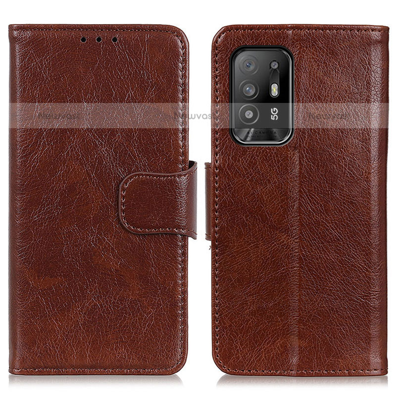 Leather Case Stands Flip Cover Holder N05P for Oppo A94 5G Brown