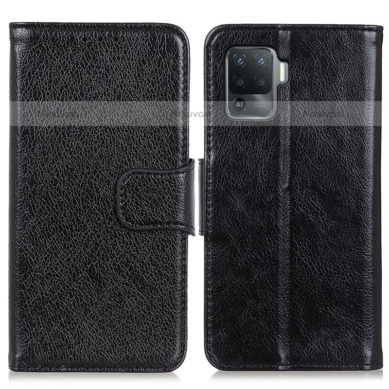 Leather Case Stands Flip Cover Holder N05P for Oppo F19 Pro Black