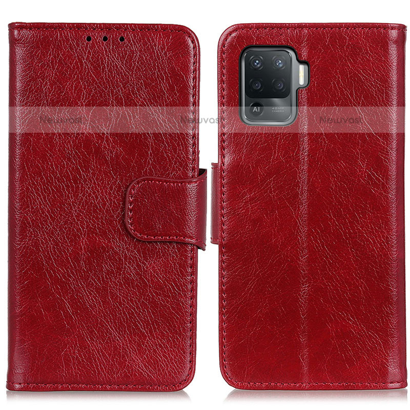 Leather Case Stands Flip Cover Holder N05P for Oppo F19 Pro Red