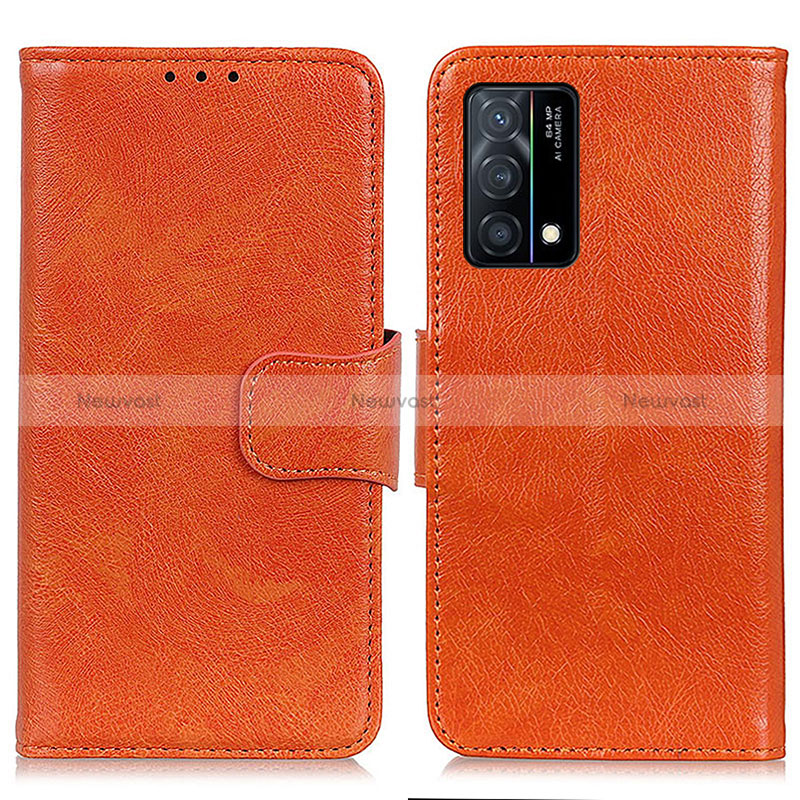 Leather Case Stands Flip Cover Holder N05P for Oppo K9 5G Orange