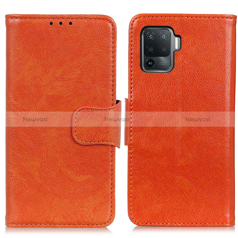 Leather Case Stands Flip Cover Holder N05P for Oppo Reno5 Lite Orange