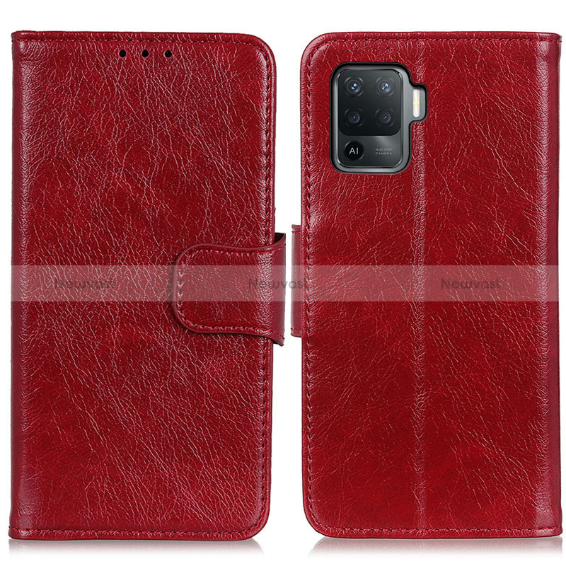 Leather Case Stands Flip Cover Holder N05P for Oppo Reno5 Lite Red