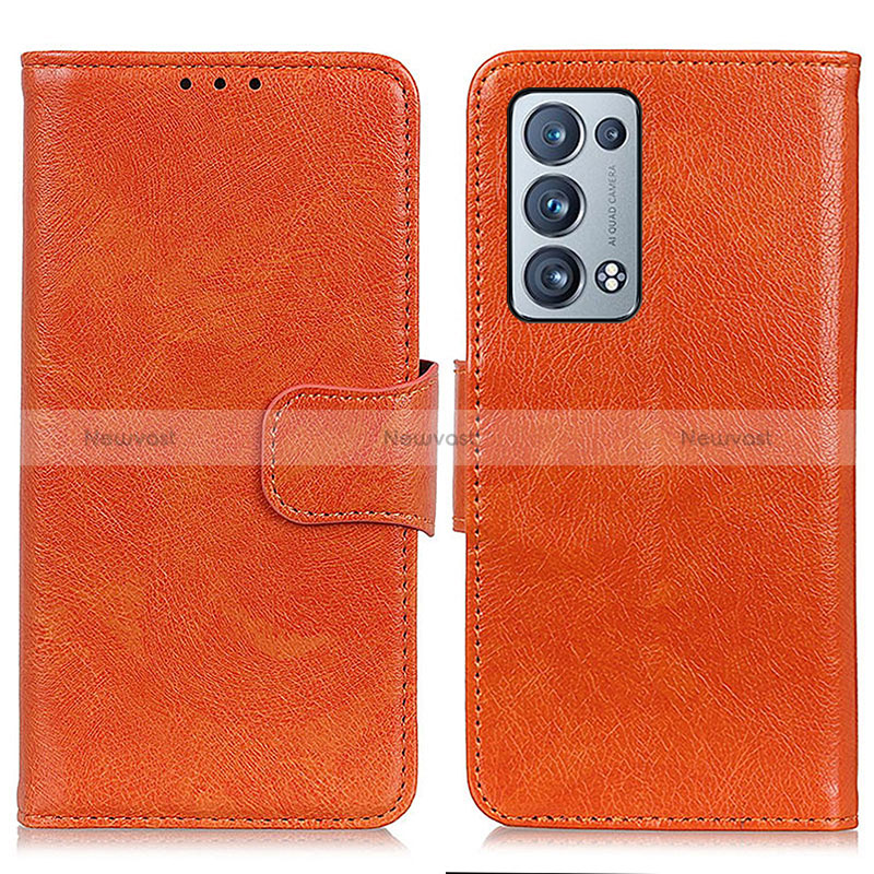 Leather Case Stands Flip Cover Holder N05P for Oppo Reno6 Pro 5G Orange