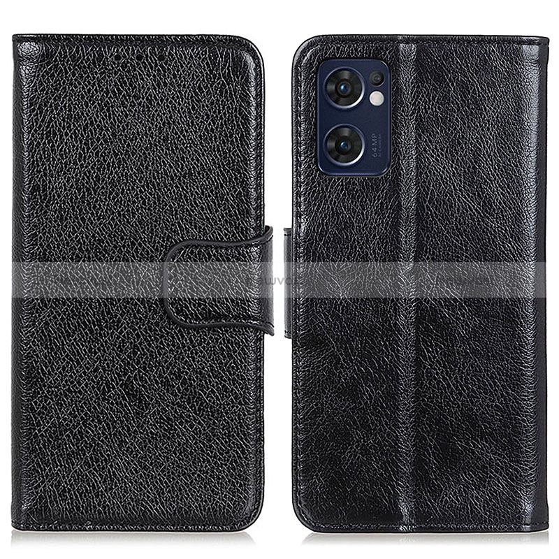 Leather Case Stands Flip Cover Holder N05P for Oppo Reno7 5G Black