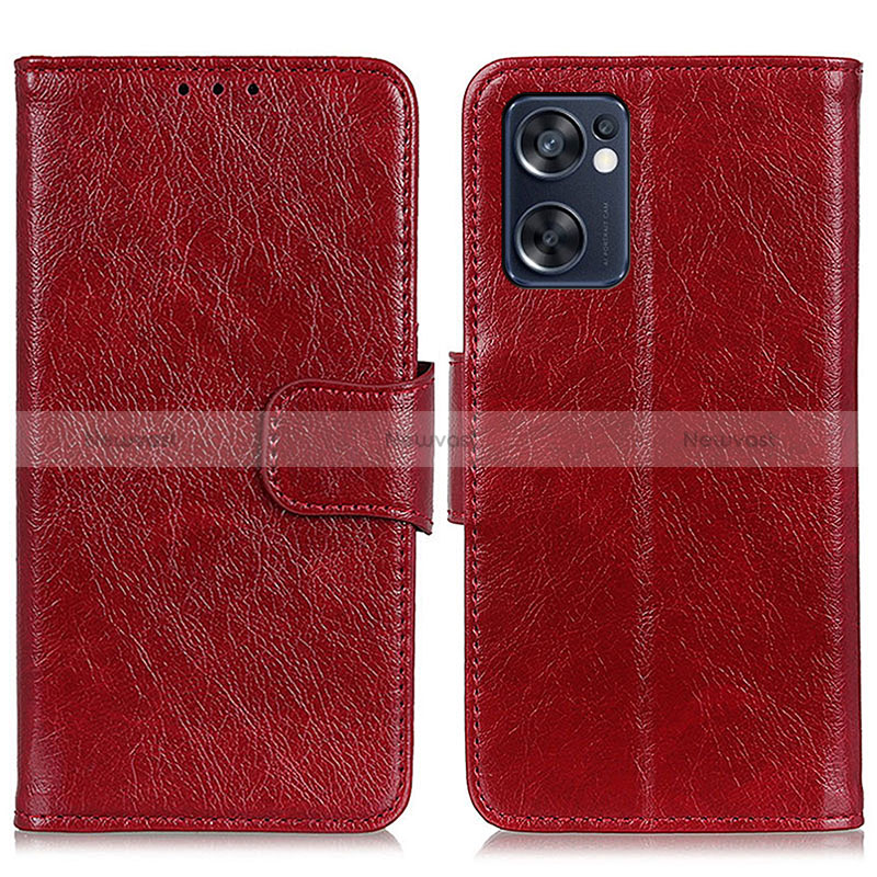 Leather Case Stands Flip Cover Holder N05P for Oppo Reno7 SE 5G Red