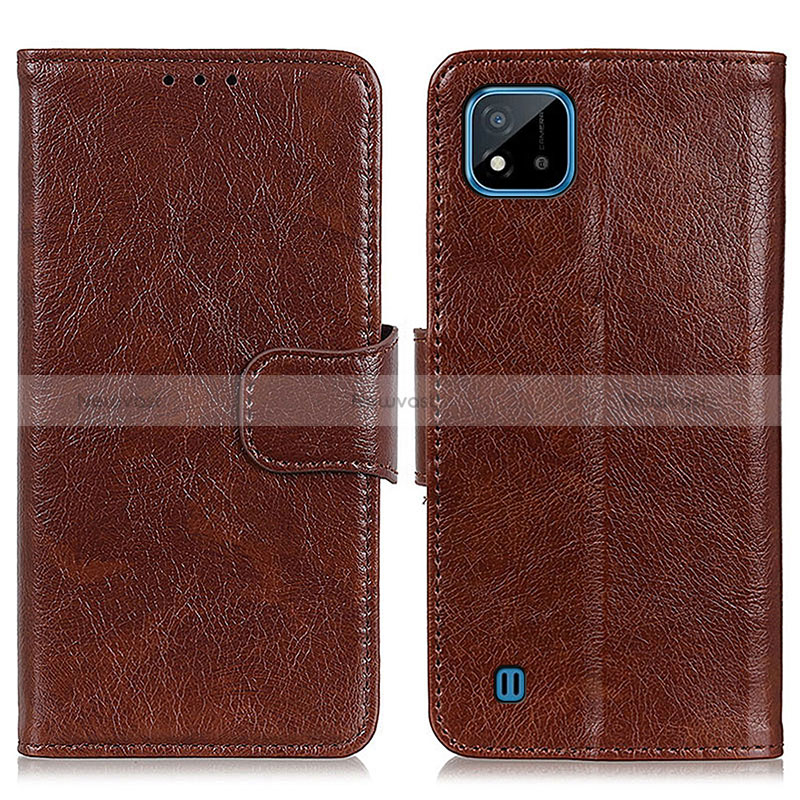 Leather Case Stands Flip Cover Holder N05P for Realme C20A Brown