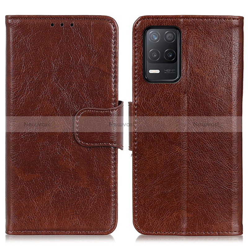 Leather Case Stands Flip Cover Holder N05P for Realme Narzo 30 5G Brown