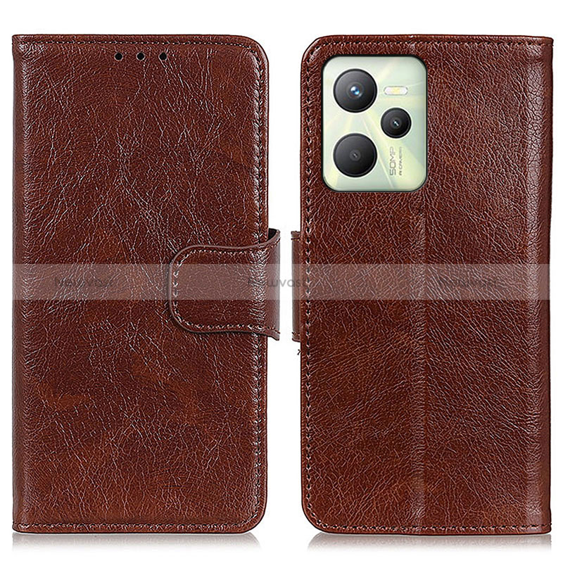 Leather Case Stands Flip Cover Holder N05P for Realme Narzo 50A Prime Brown