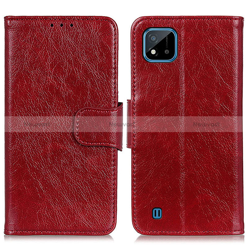 Leather Case Stands Flip Cover Holder N05P for Realme Narzo 50i Red