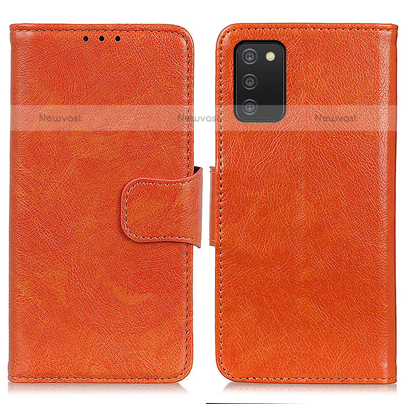 Leather Case Stands Flip Cover Holder N05P for Samsung Galaxy A02s Orange