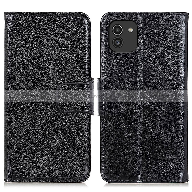 Leather Case Stands Flip Cover Holder N05P for Samsung Galaxy A03 Black