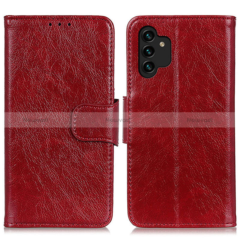 Leather Case Stands Flip Cover Holder N05P for Samsung Galaxy A13 4G Red