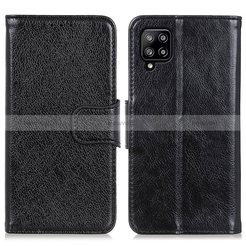 Leather Case Stands Flip Cover Holder N05P for Samsung Galaxy A22 4G Black