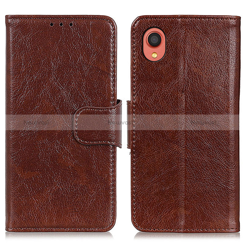 Leather Case Stands Flip Cover Holder N05P for Samsung Galaxy A22 5G SC-56B Brown