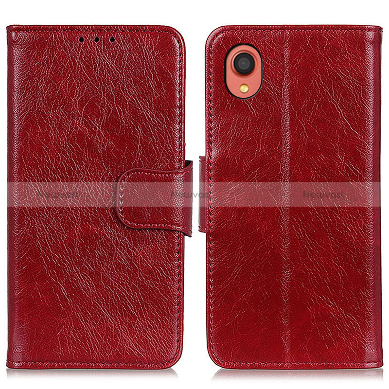 Leather Case Stands Flip Cover Holder N05P for Samsung Galaxy A22 5G SC-56B Red