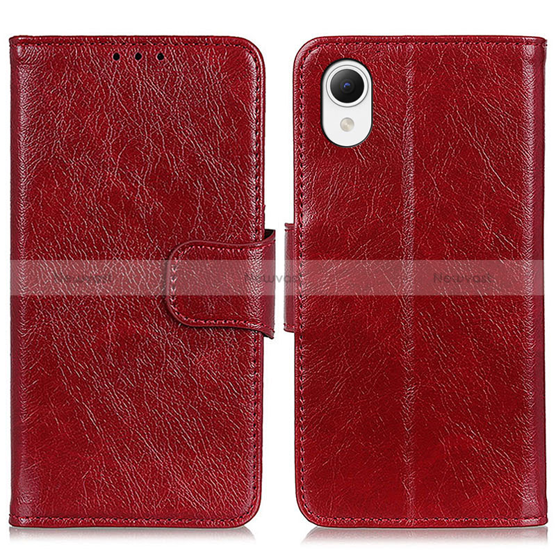 Leather Case Stands Flip Cover Holder N05P for Samsung Galaxy A23s Red