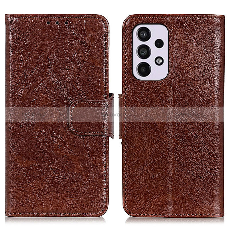 Leather Case Stands Flip Cover Holder N05P for Samsung Galaxy A33 5G Brown