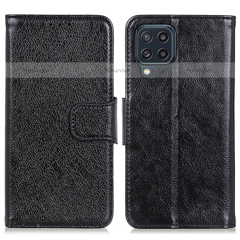 Leather Case Stands Flip Cover Holder N05P for Samsung Galaxy M32 4G Black