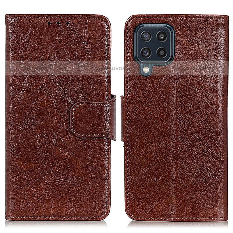 Leather Case Stands Flip Cover Holder N05P for Samsung Galaxy M32 4G Brown