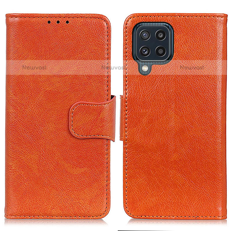 Leather Case Stands Flip Cover Holder N05P for Samsung Galaxy M32 4G Orange