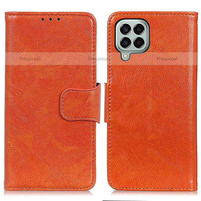 Leather Case Stands Flip Cover Holder N05P for Samsung Galaxy M33 5G Orange