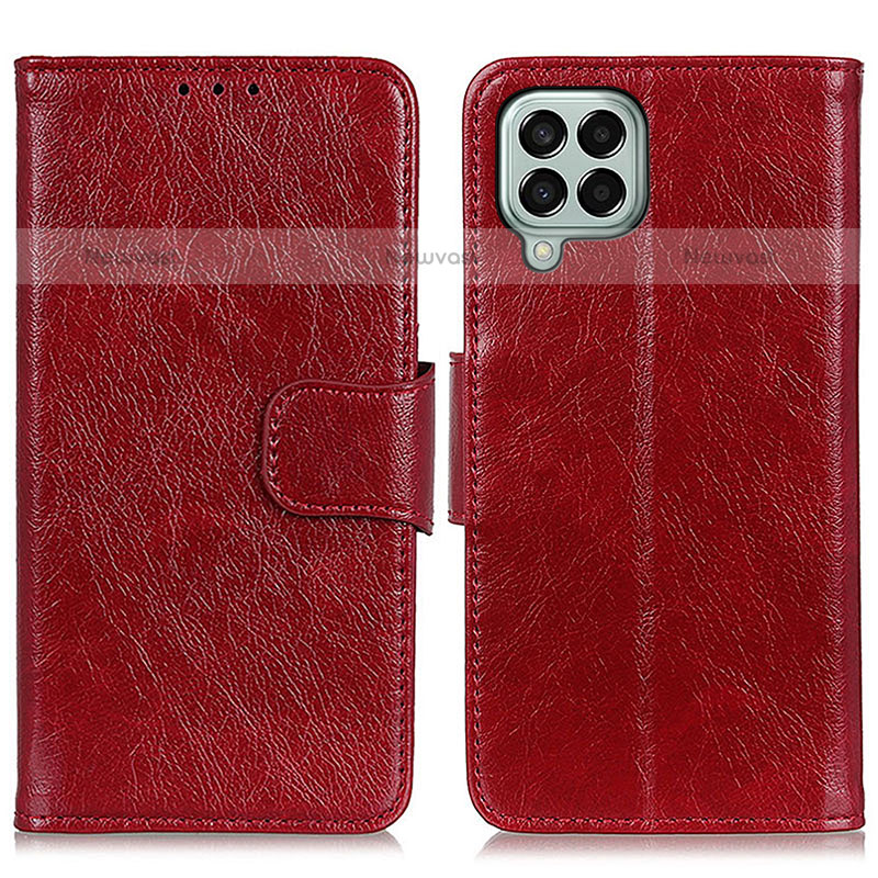 Leather Case Stands Flip Cover Holder N05P for Samsung Galaxy M33 5G Red