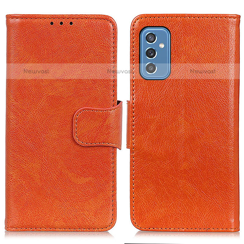 Leather Case Stands Flip Cover Holder N05P for Samsung Galaxy M52 5G Orange