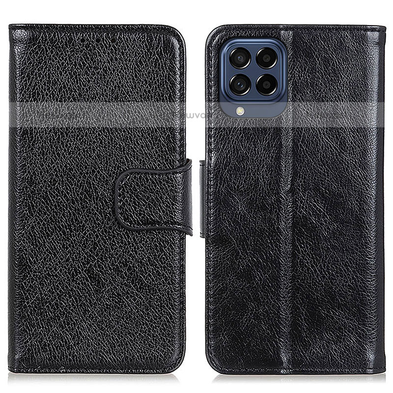 Leather Case Stands Flip Cover Holder N05P for Samsung Galaxy M53 5G Black