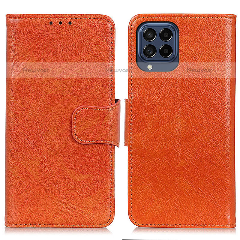 Leather Case Stands Flip Cover Holder N05P for Samsung Galaxy M53 5G Orange