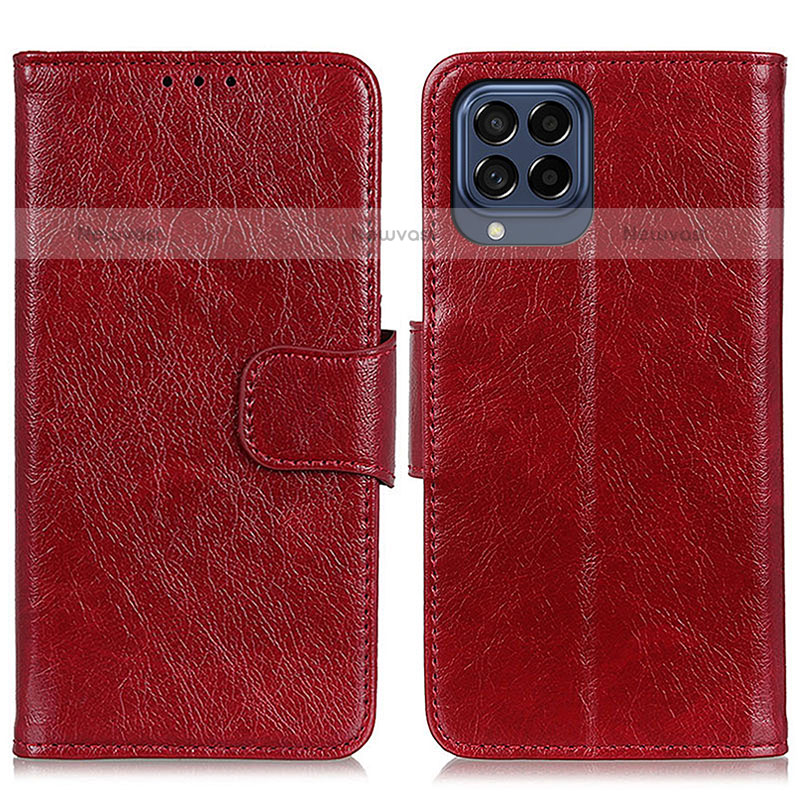 Leather Case Stands Flip Cover Holder N05P for Samsung Galaxy M53 5G Red