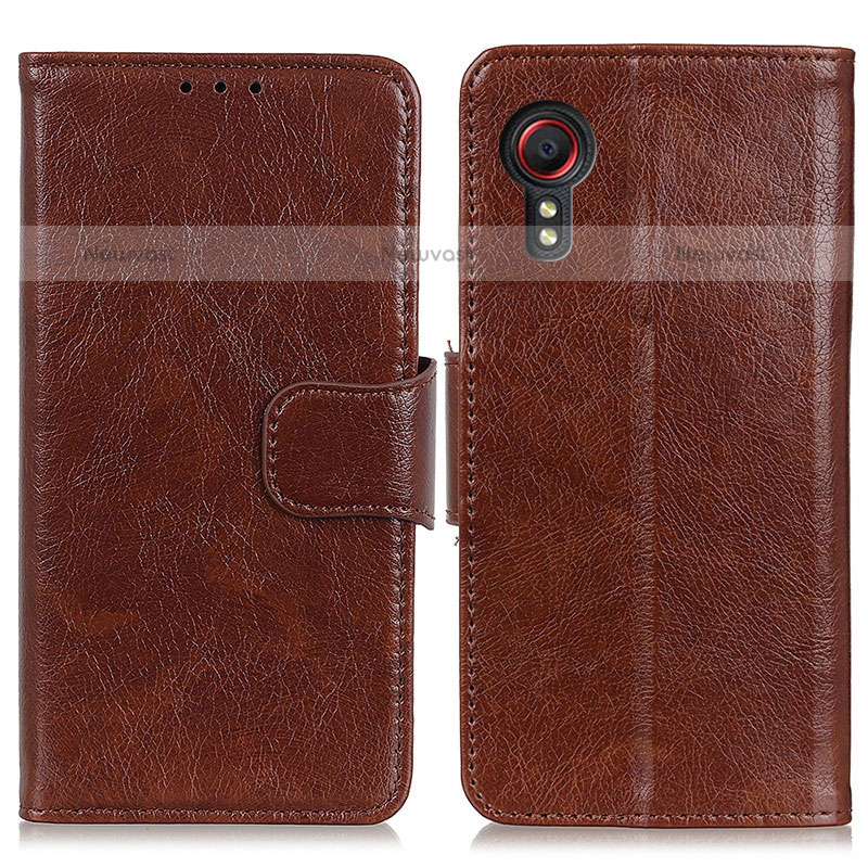 Leather Case Stands Flip Cover Holder N05P for Samsung Galaxy XCover 5 SM-G525F Brown