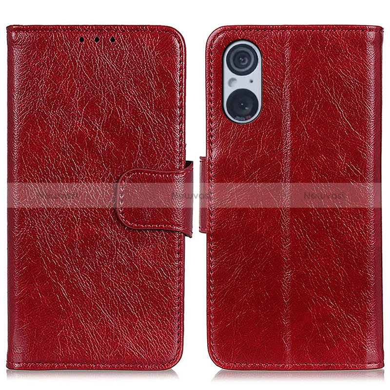 Leather Case Stands Flip Cover Holder N05P for Sony Xperia 5 V Red