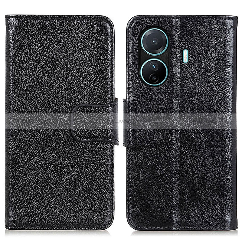 Leather Case Stands Flip Cover Holder N05P for Vivo T1 5G Black