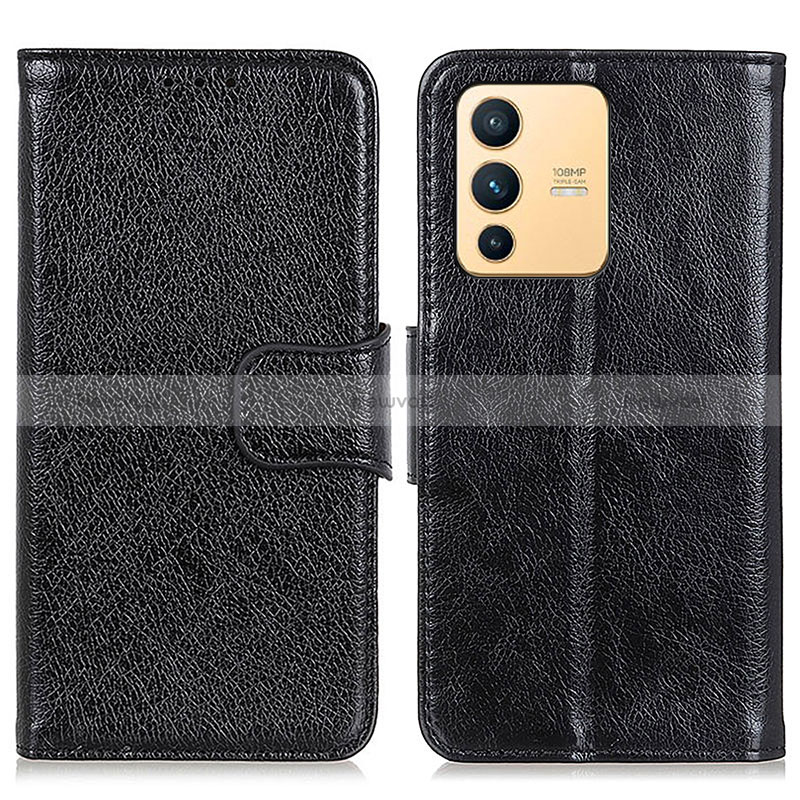 Leather Case Stands Flip Cover Holder N05P for Vivo V23 5G Black