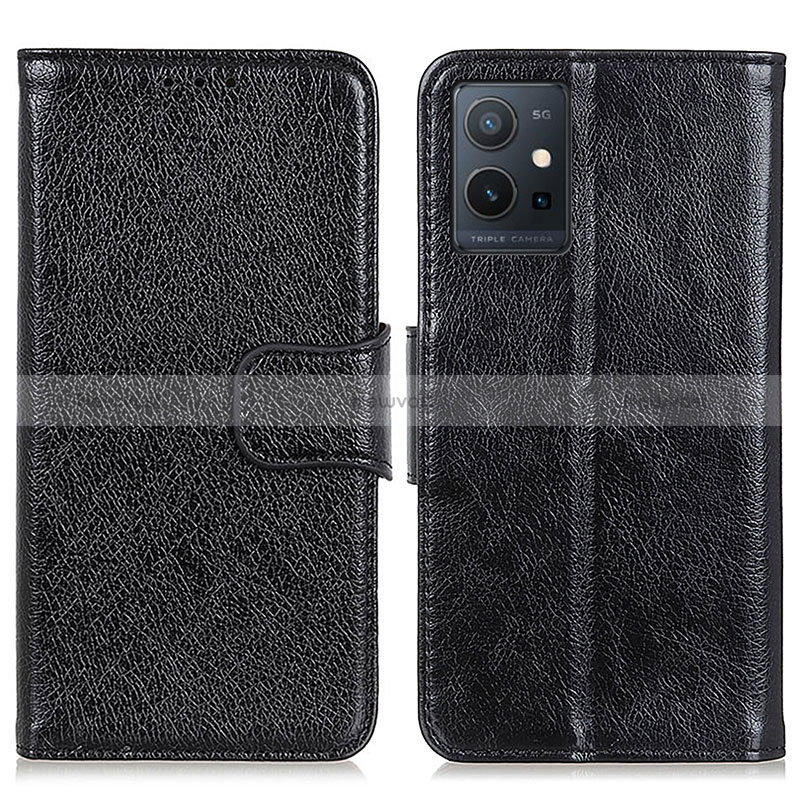 Leather Case Stands Flip Cover Holder N05P for Vivo Y55s 5G Black