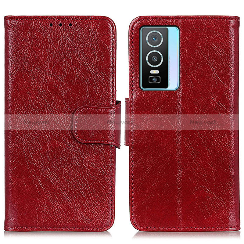 Leather Case Stands Flip Cover Holder N05P for Vivo Y74s 5G Red