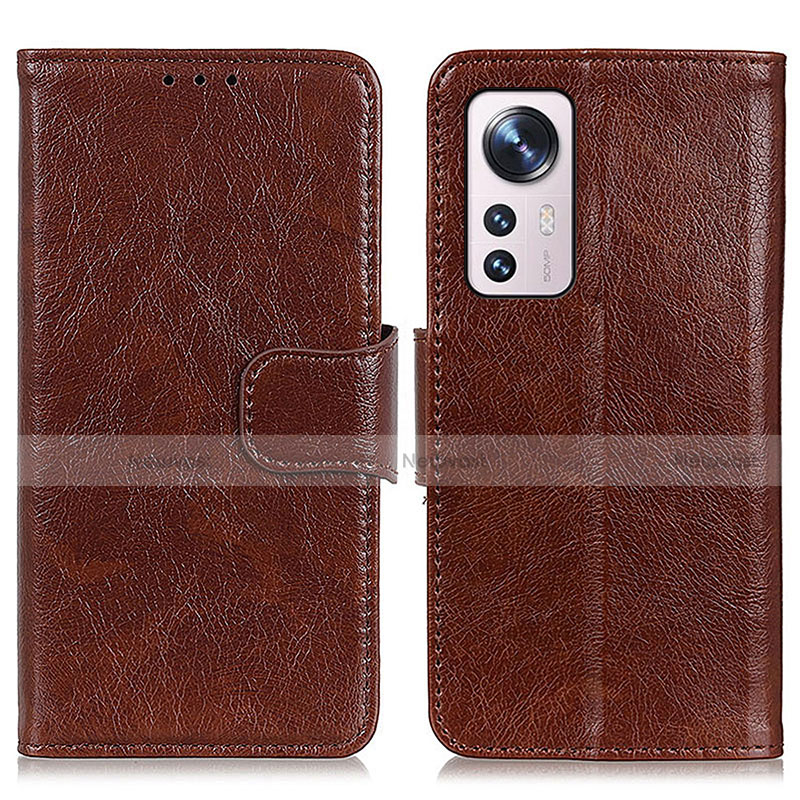 Leather Case Stands Flip Cover Holder N05P for Xiaomi Mi 12 5G Brown