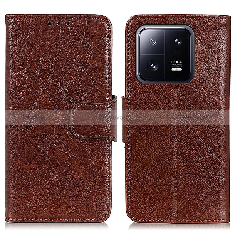 Leather Case Stands Flip Cover Holder N05P for Xiaomi Mi 13 5G Brown