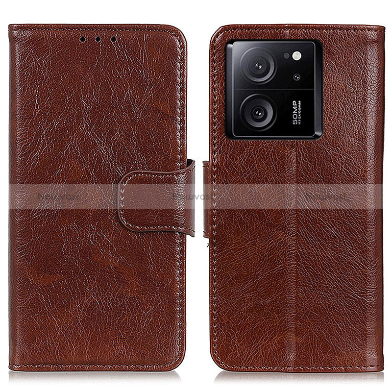 Leather Case Stands Flip Cover Holder N05P for Xiaomi Mi 13T Pro 5G Brown