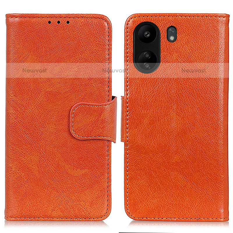 Leather Case Stands Flip Cover Holder N05P for Xiaomi Poco C65 Orange