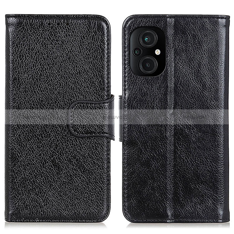 Leather Case Stands Flip Cover Holder N05P for Xiaomi Poco M5 4G Black