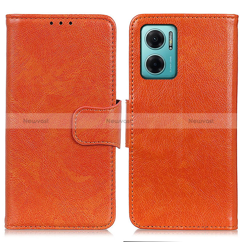 Leather Case Stands Flip Cover Holder N05P for Xiaomi Redmi 11 Prime 5G Orange