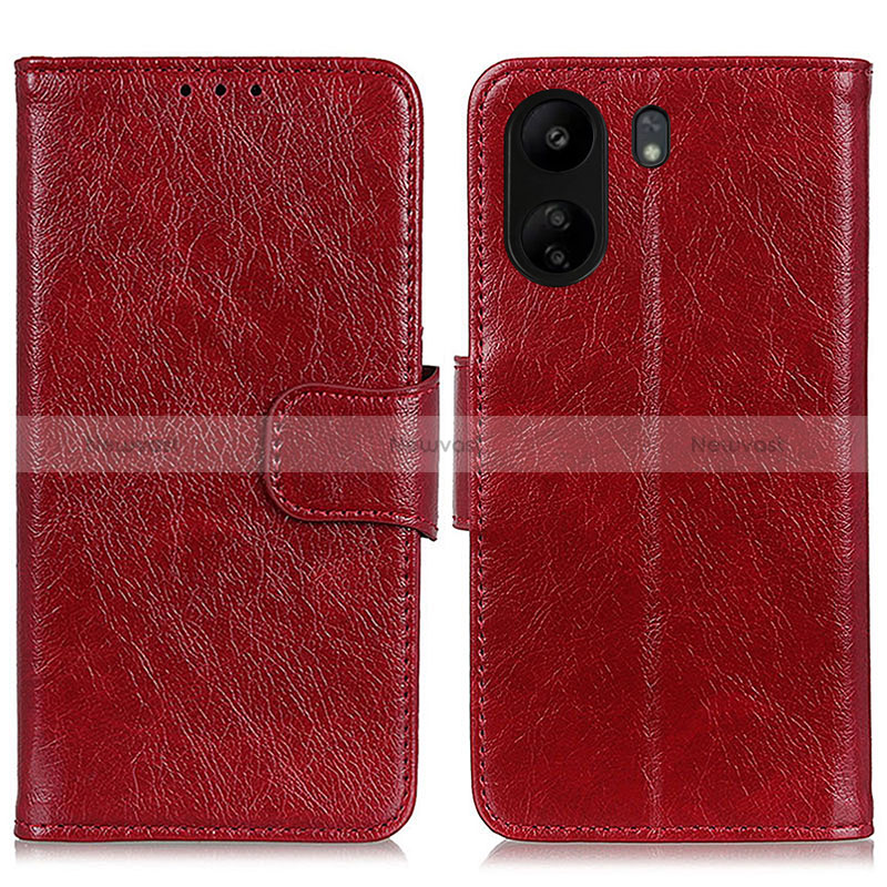 Leather Case Stands Flip Cover Holder N05P for Xiaomi Redmi 13C Red