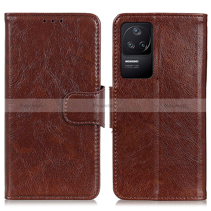 Leather Case Stands Flip Cover Holder N05P for Xiaomi Redmi K40S 5G Brown