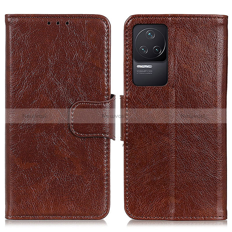 Leather Case Stands Flip Cover Holder N05P for Xiaomi Redmi K50 5G Brown