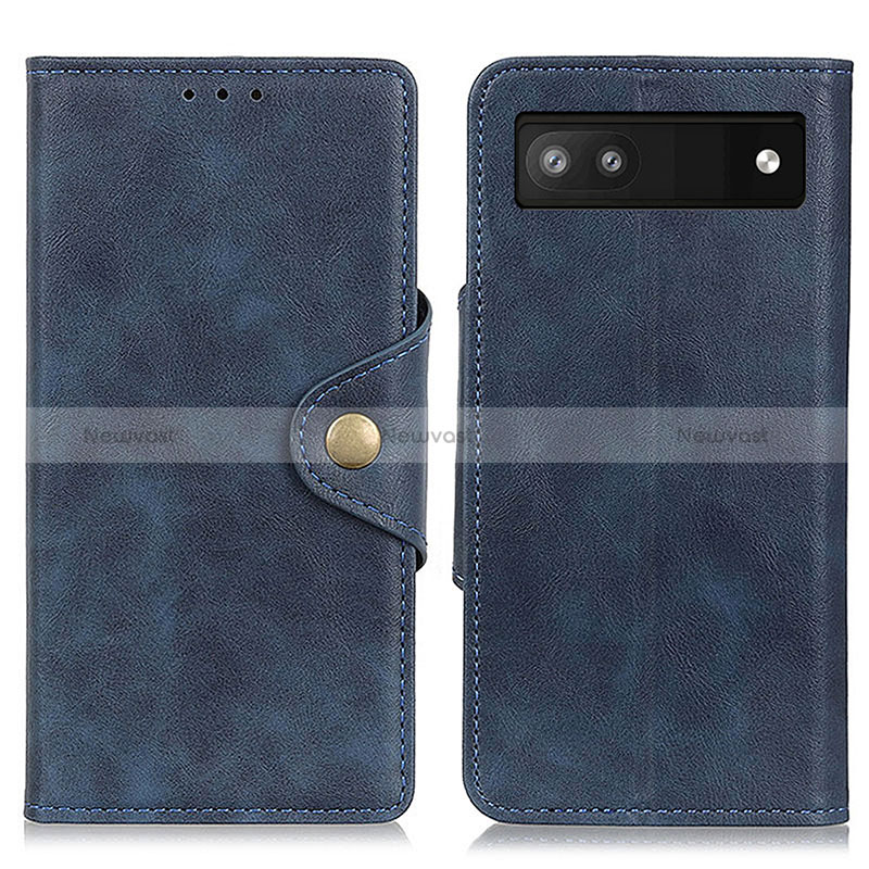 Leather Case Stands Flip Cover Holder N06P for Google Pixel 7a 5G Blue